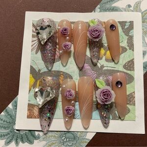 Elegant ~ Bridal Collection ~ Rose Press On Nails Set - Size Medium #013